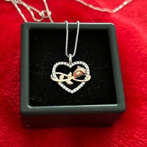 Luxury Moissanite Diamond rose gold and Silver Heart Pendant Necklace